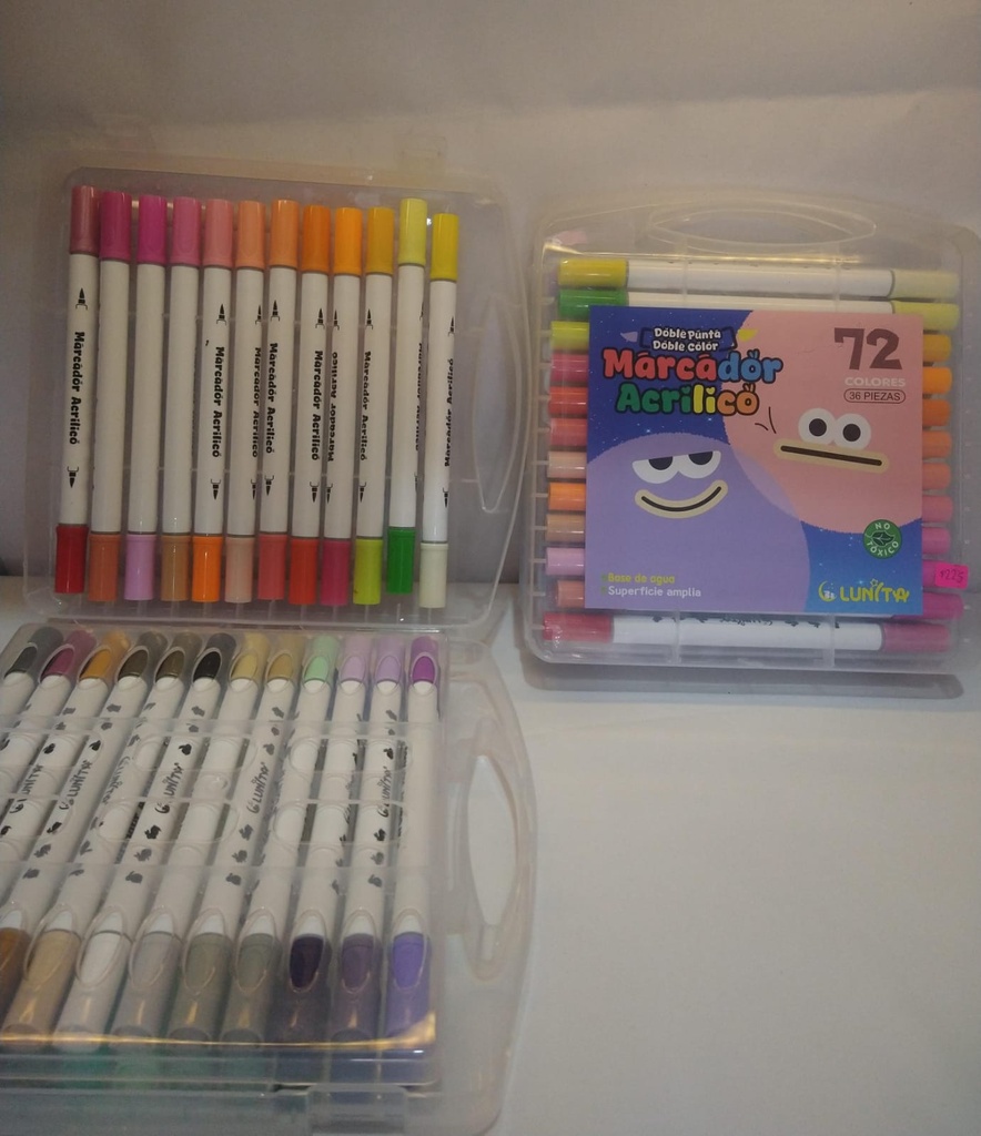 Marcador acrílico, doble punta, 36 piezas, base agua