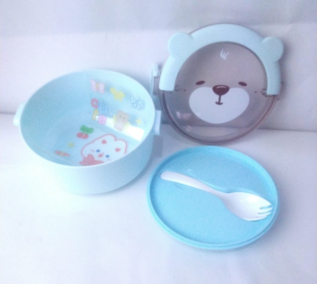 Lonchera redonda con diseño de oso, para niños