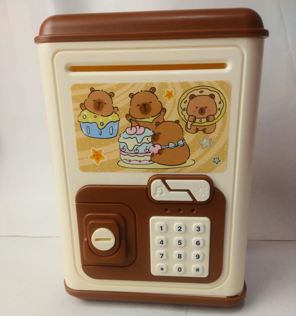 Alcancía Mini Bank Caja Fuerte Niños Sonido Luces Llave Capibara
