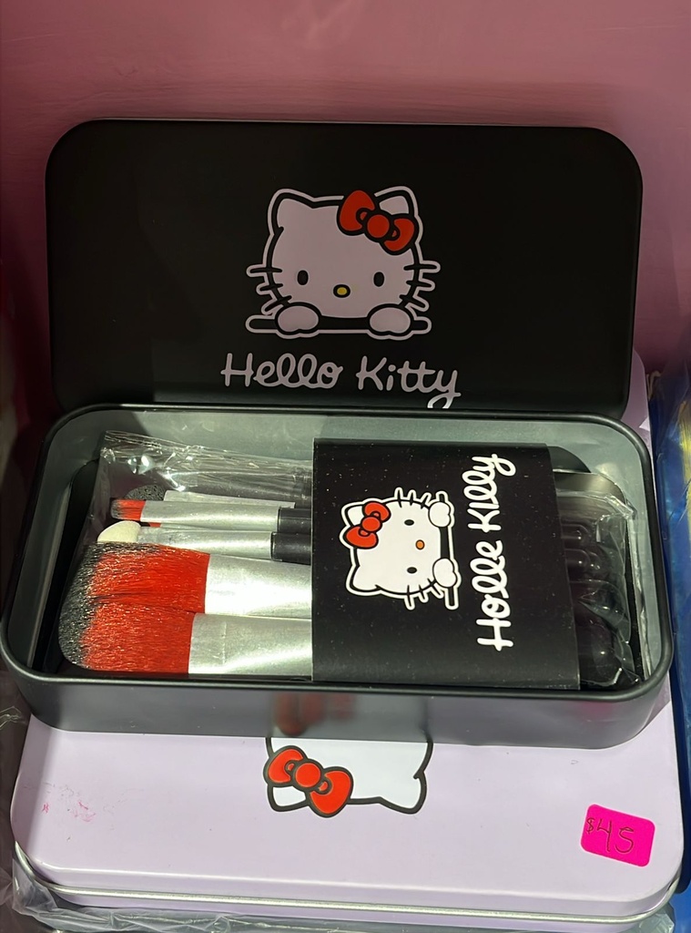 Set 7 Brochas Maquillaje Hello Kitty Estuche Metálico