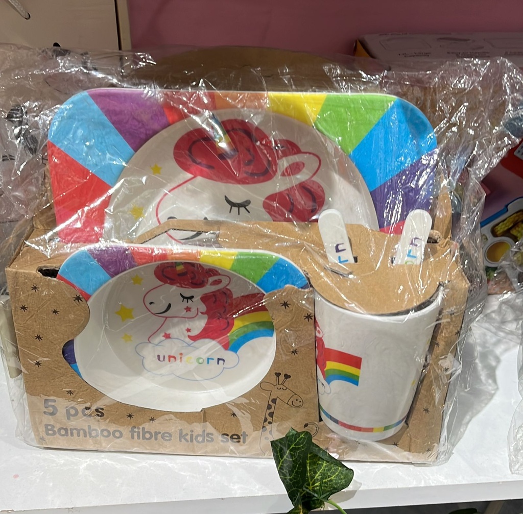 5 Set De Vajilla De Fibra De Bambú De Unicornio Blanco Cebra