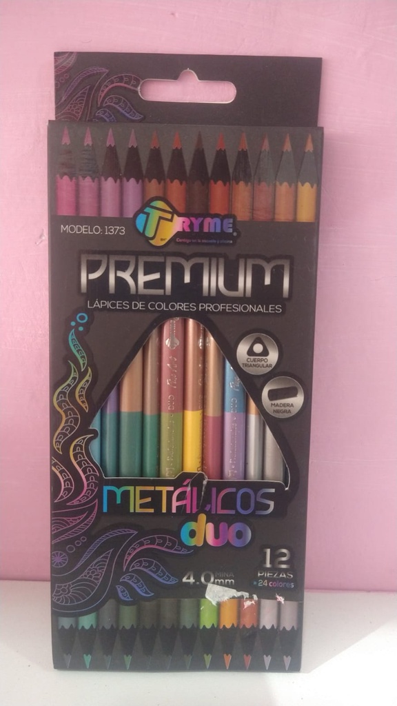 Lapices Colores Tryme Duo Premium Metalicos 4.0mm Caja C/12 Lapices 