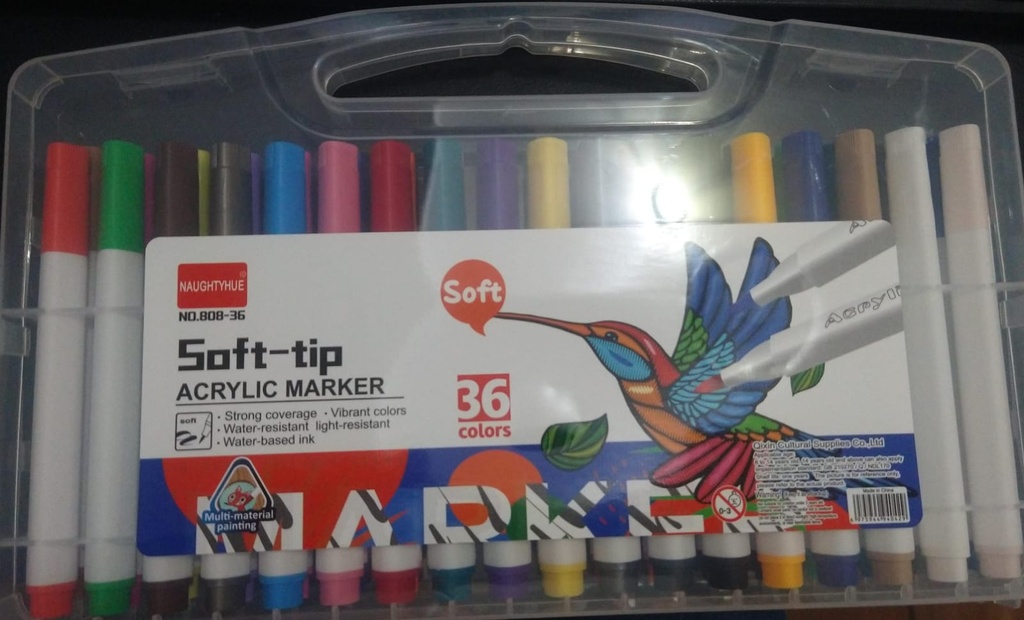 Marcador Acrílico 36 pza, marca  NAUGTYHUE