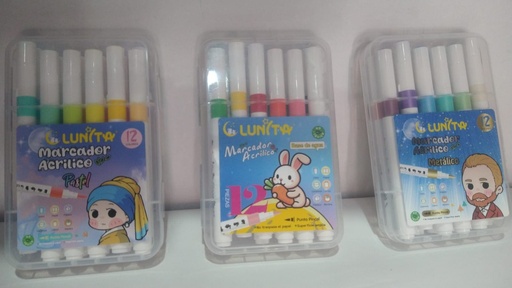 Marcador acrilico pastel lunita, 12 piezas, 