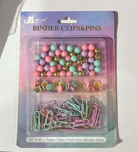 Set De Clips Y Pines Accesorios De Papeleria Organizador Multicolor