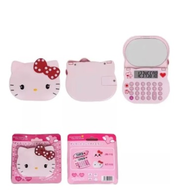 Calculadora Escolar Con Espejo Hello Kitty Plegable Color Rosa Claro