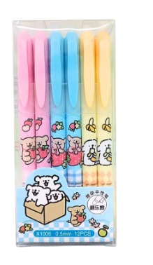 12pz Plumas Escolares Diseños Kwai Tinta Negra Trazo 0.5mm Mixto Negro 