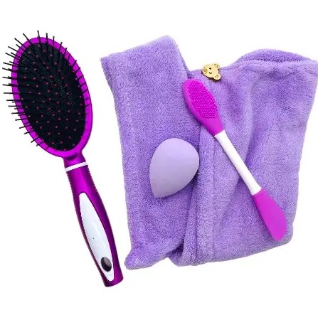 KIT BELLEZA TOALLA + PEINE + BLENDER + APLICADOR